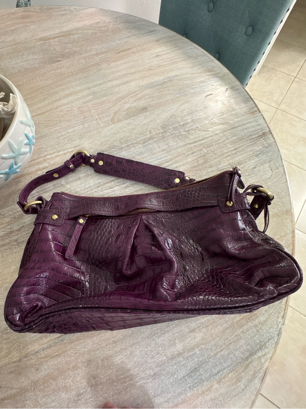 Brahmin Deep Purple Crocodile Embossed Shoulder Bag